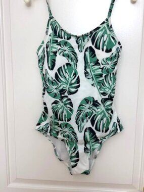 Crane green and white palm  one-pieceswim  suit NWOT.